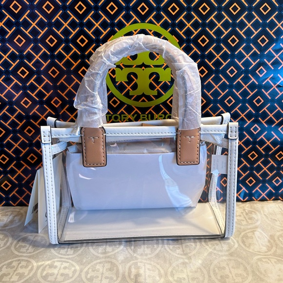 Tory Burch Ella Nylon Clear Mini Tote Bag Crossbody Clear Brown - Picture 8 of 10